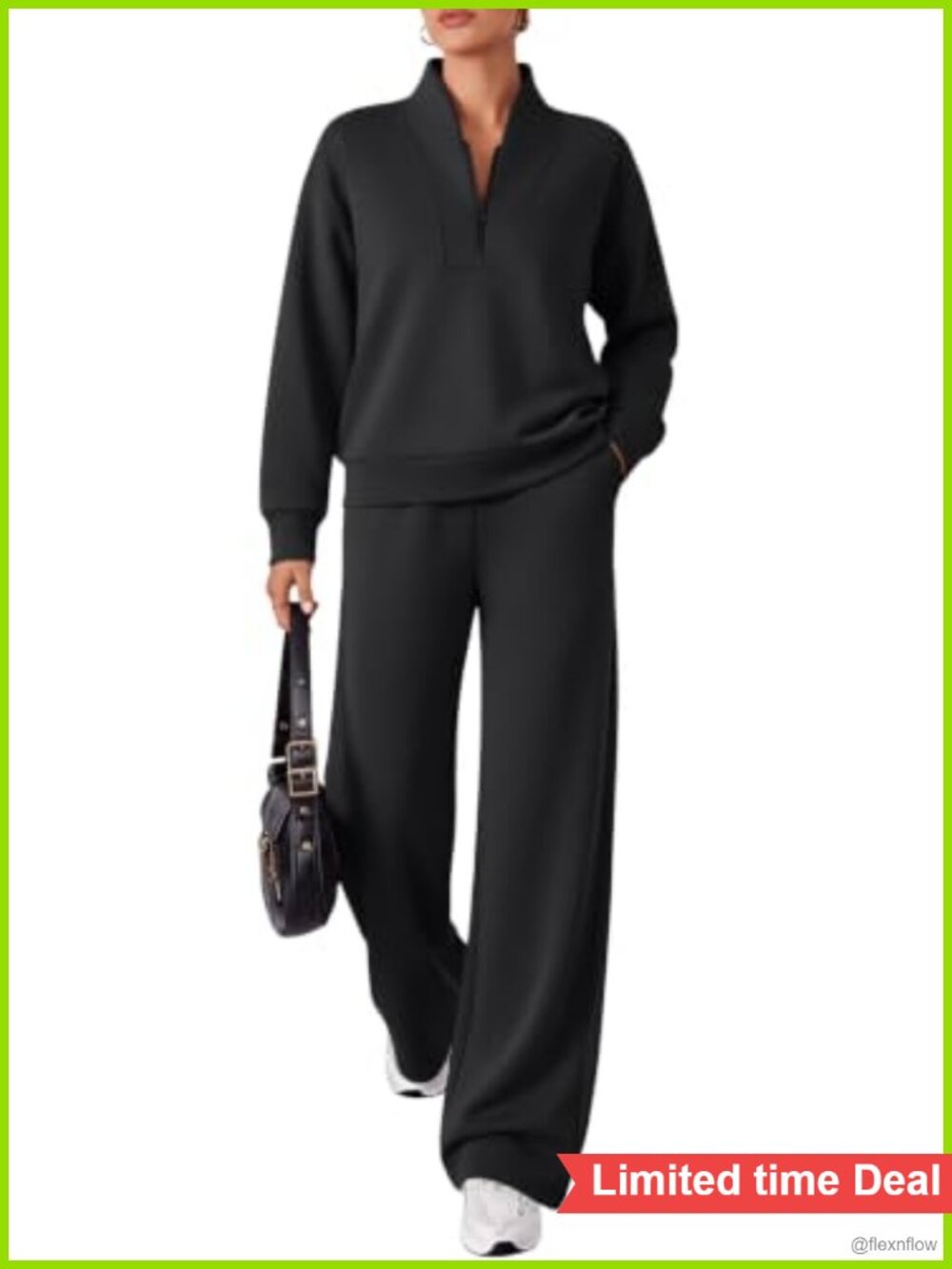 EFAN Modal Blend 2 Piece Sweatsuit Half Zip Wide Leg Lounge Set